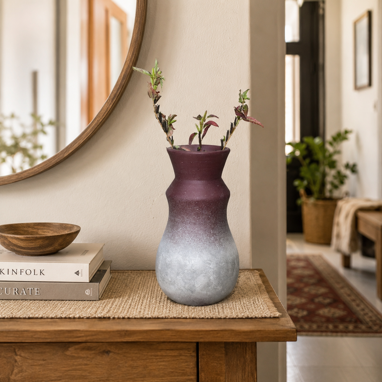 Rustic Ombre Ceramic Floor Vase with Dried Branches