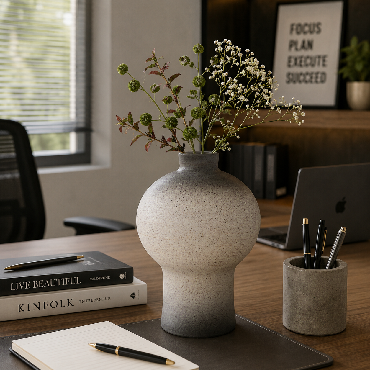 Modern Matte Ceramic Decorative Vase with Artificial Greenery